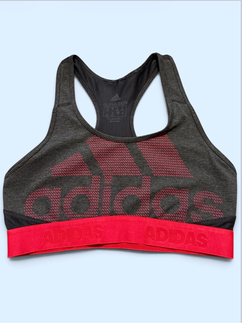 adidas Gray and Red Alphaskin Racerback Sports Bra